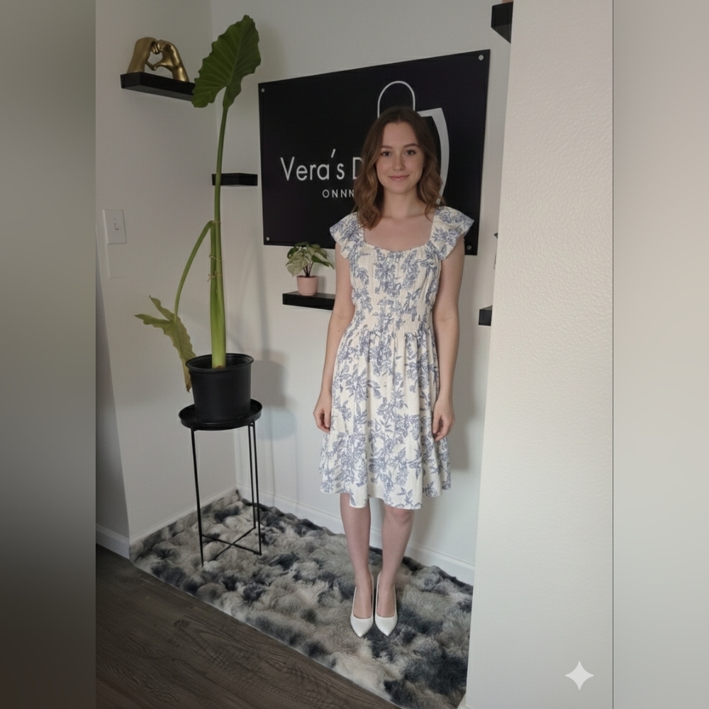 Pie in The Sky Blue and White Floral Midi Dress